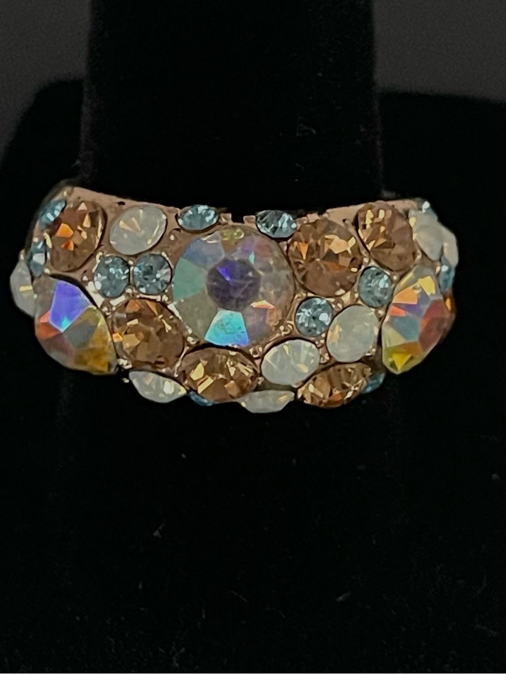 Multicoloured Diamante & 18k
Rolled Gold Plated Ring. Crystal Pavé Cluster Ring